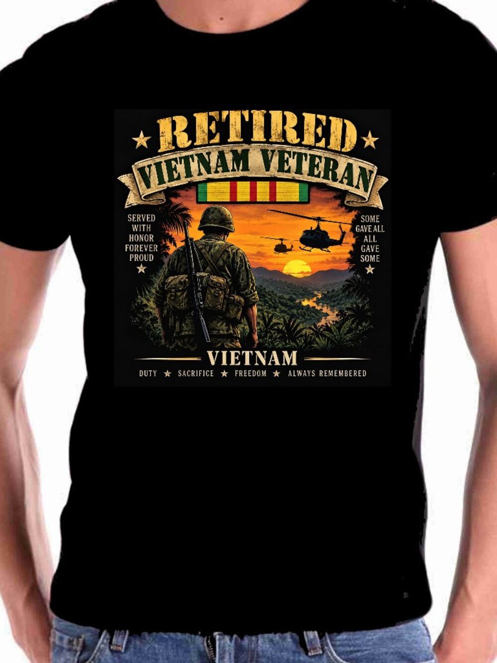 Motorcycle T shirt REtired Vietnam Veteran 100% al Cotton By Gildan